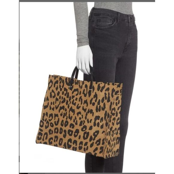 Clare V Brown Simple Leopard Animal Print Suede Large Tote Bag Detachable Strap - Picture 3 of 7